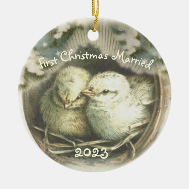 First Christmas Married Love Birds Ornament (Front)