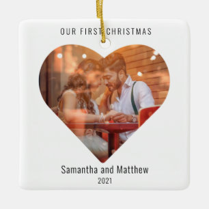 First Christmas Married Love Heart Photo Ceramic Ornament
