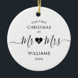 First Christmas Married Minimal Mr and Mrs Photo Ceramic Ornament<br><div class="desc">Celebrate your inaugural Christmas as a married couple with this minimalist Mr. and Mrs. photo frame. Capture your love in a simple yet elegant design,  perfect for cherishing your first holiday season together.</div>