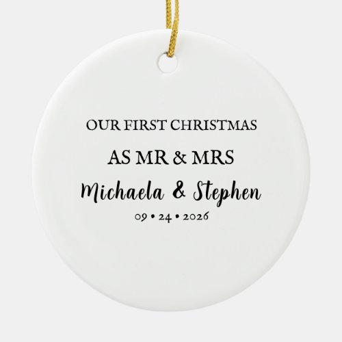First Christmas Married Minimalist Photo Ceramic Ornament