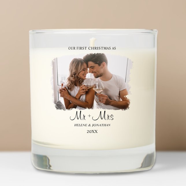 First Christmas Married Modern Couple Photo Scented Candle (First Christmas Married Modern Couple Photo Scented Candle)