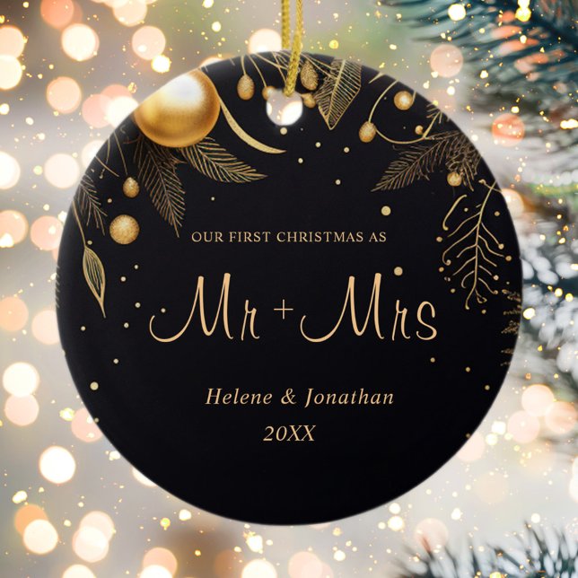 First Christmas Married Modern Elegant Couple Ceramic Ornament (First Christmas Married Modern Elegant Couple Ceramic Ornament)