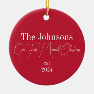 First Christmas Married Modern Typography Ceramic Ornament