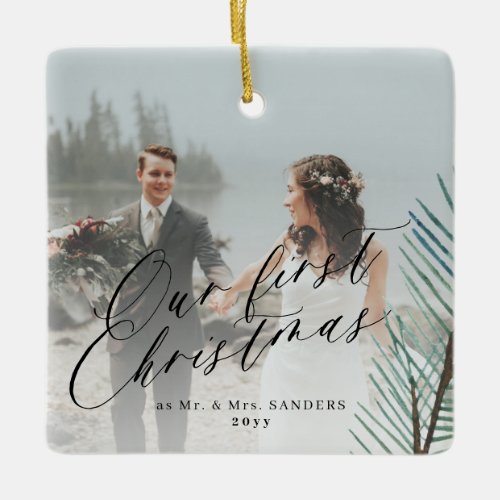 First Christmas married Mr and Mrs 2 photo Ceramic Ornament