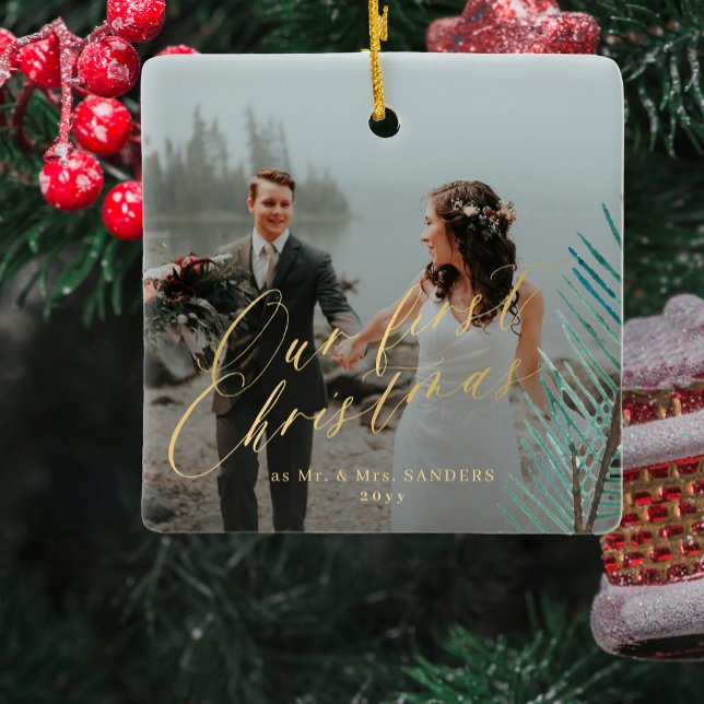First Christmas married Mr and Mrs 2 photo Ceramic Ornament (Creator Uploaded)