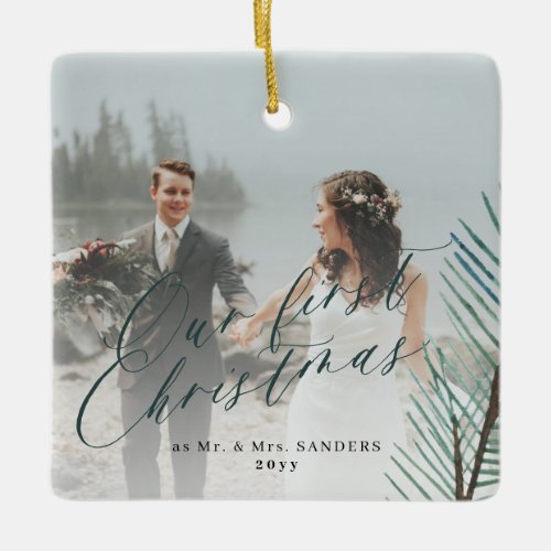 First Christmas married Mr and Mrs 2 photo  Ceramic Ornament