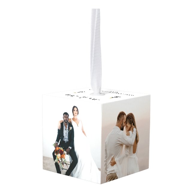 First Christmas Married Mr And Mrs 5 Photo  Cube Ornament (Back Angled)