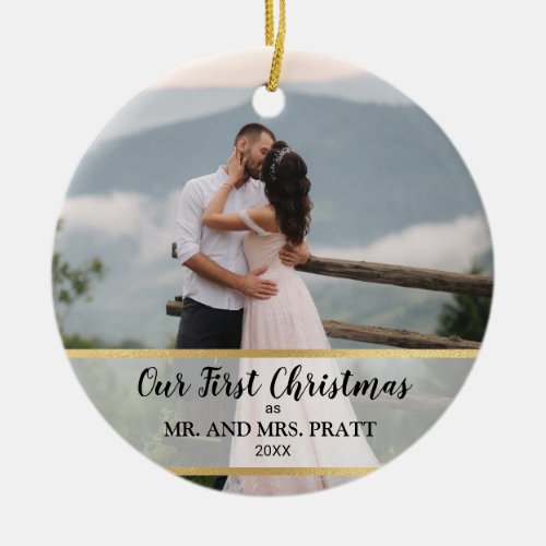 First Christmas Married Mr and Mrs Photo Ceramic Ornament