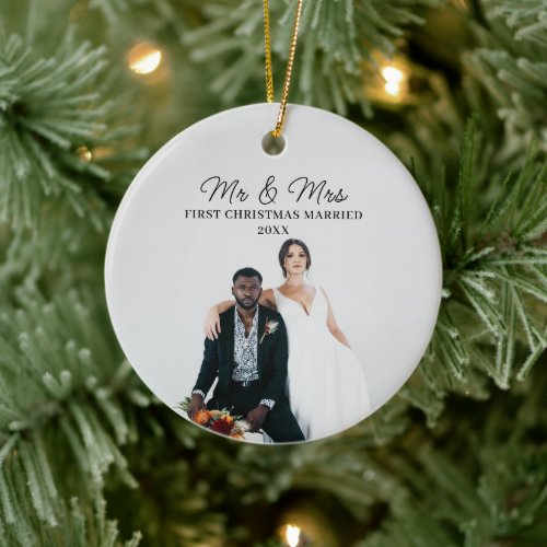 First Christmas Married Mr And Mrs Photo  Ceramic Ornament