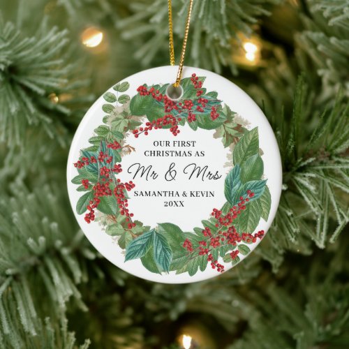 First Christmas Married Mr And Mrs Wedding Date Ceramic Ornament