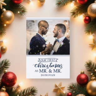 First Christmas married Mr & Mr LGBTQ+ newlyweds Letterpress Photo Cards