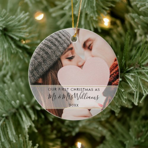 First Christmas Married Mr  Mrs 2 Photo Ceramic Ornament