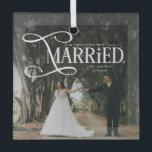 First Christmas Married Mr & Mrs Couples Photo  Glass Ornament<br><div class="desc">Celebrate your first Christmas as a married couple with the First Christmas Married Mr & Mrs Couples Photo Ceramic Ornament. Personalize it with your photo to create a heartfelt keepsake that adds a loving,  festive touch to your holiday decor</div>