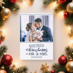 First Christmas married mr & mrs newlyweds Letterpress Photo Cards