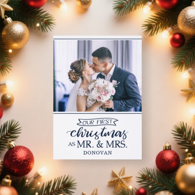First Christmas married mr & mrs newlyweds Letterpress Photo Cards (Insitu)