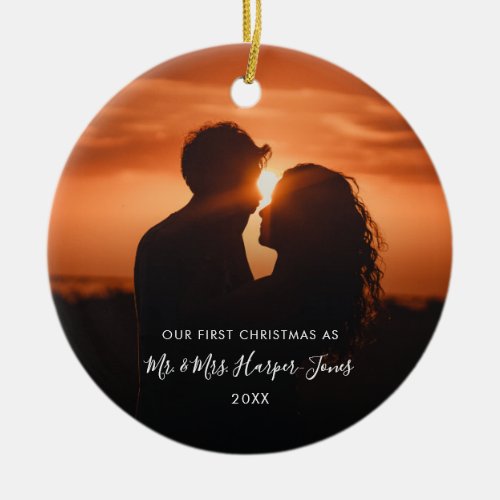 First Christmas Married Mr  Mrs Photo Ceramic Ornament