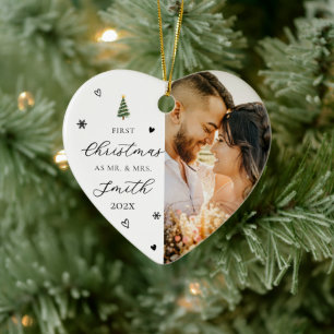 First Christmas Married Mr & Mrs Photo Keepsake Ceramic Ornament