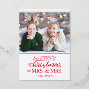 First Christmas married Mrs & Mrs lgbtq Letterpress Photo Cards