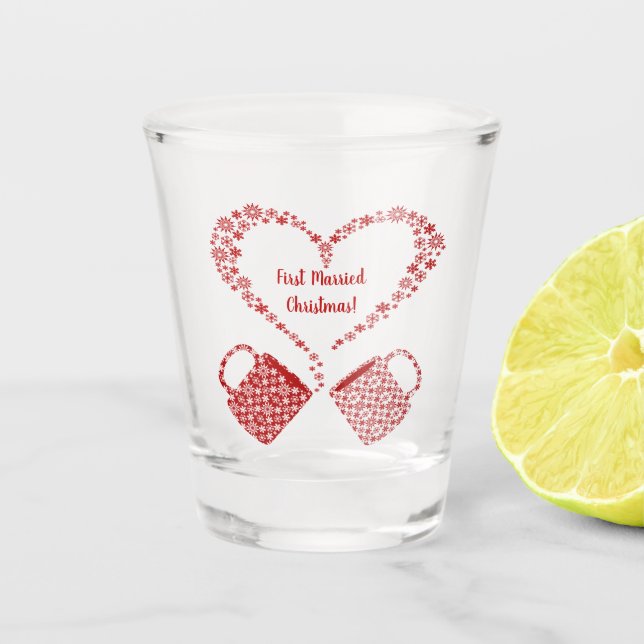 First Christmas Married Mugs Personalized Shot Glass (Front)