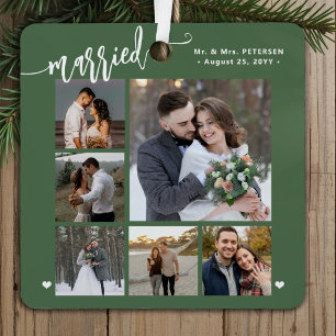 First Christmas married newlywed photo collage Metal Ornament
