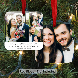 First Christmas Married Newlywed Photo Metal Ornament