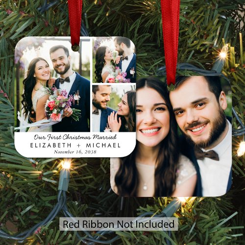 First Christmas Married Newlywed Photo Metal Ornament
