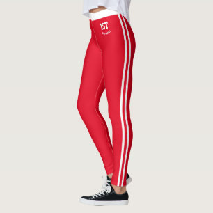 First Christmas Married NewlyWed Red White Striped Leggings
