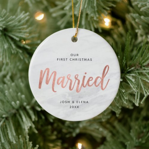 First Christmas Married Personalized Faux Marble Ceramic Ornament