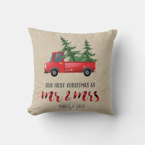 First Christmas Married  Personalized Gift Throw Pillow