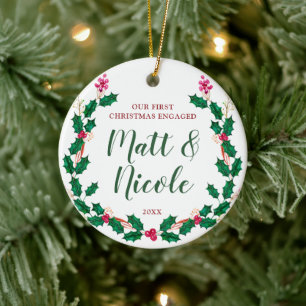 First Christmas Married Personalized Holly Wreath Ceramic Ornament