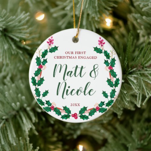 First Christmas Married Personalized Holly Wreath Ceramic Ornament