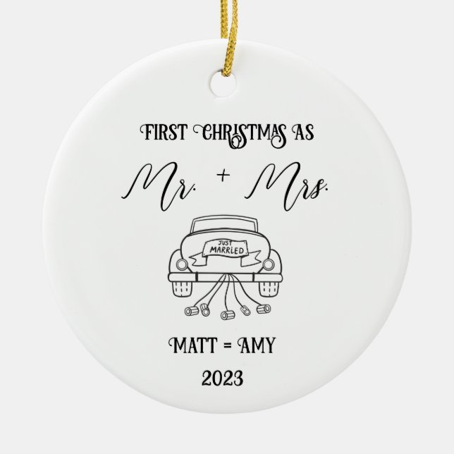 First Christmas Married, Personalized Ornament (Front)