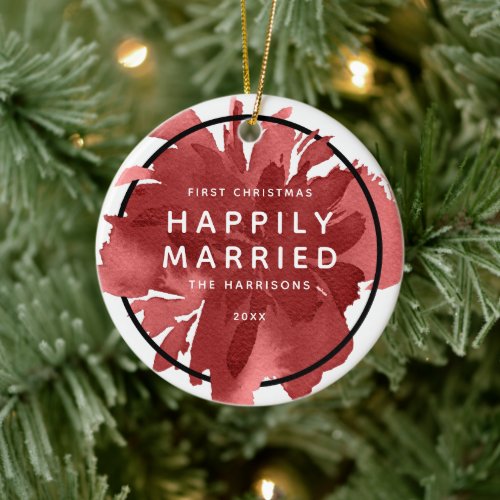 First Christmas Married Personalized Watercolor Ceramic Ornament