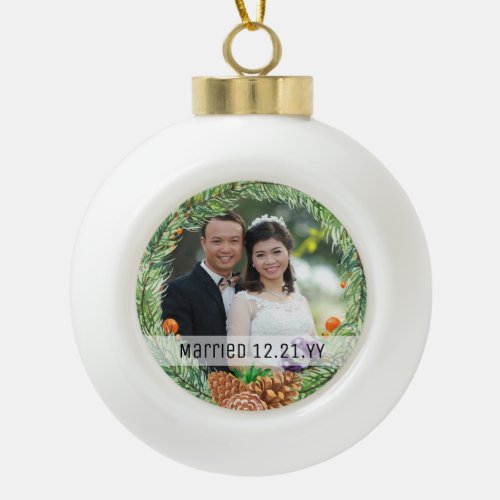 First Christmas MARRIED PHOTO Bauble Tree Decor Ceramic Ball Christmas Ornament