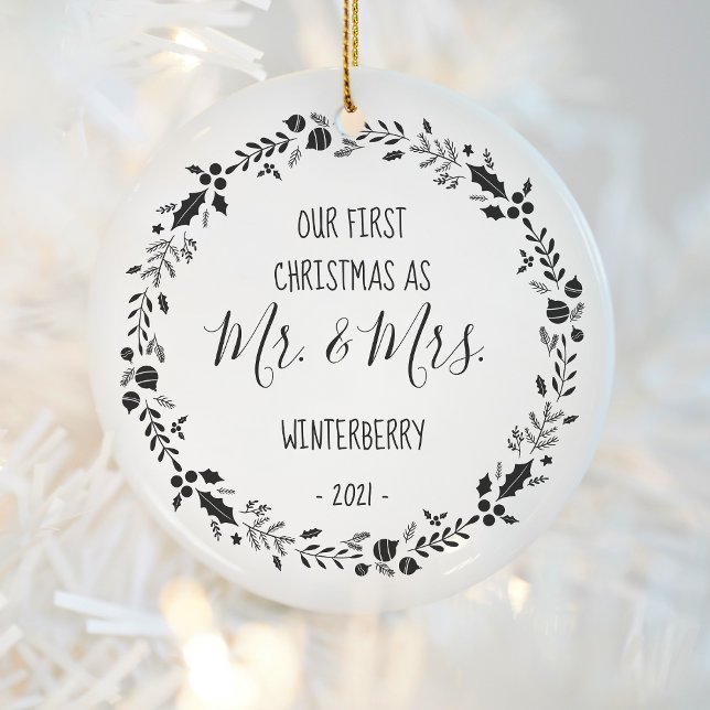 First Christmas Married Photo Ceramic Ornament (Creator Uploaded)