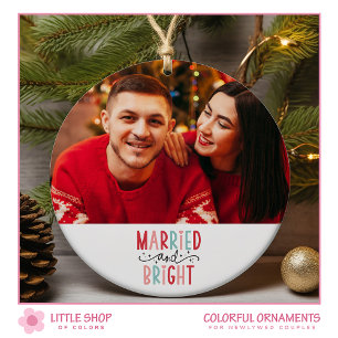 First Christmas Married Photo Ceramic Ornament