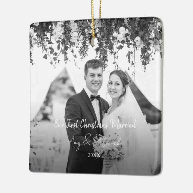 First Christmas Married Photo  Ceramic Ornament (Left)