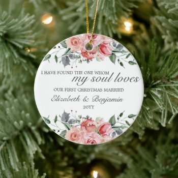 First Christmas Married Photo Christian Ceramic Ornament by Alba_Marie at Zazzle