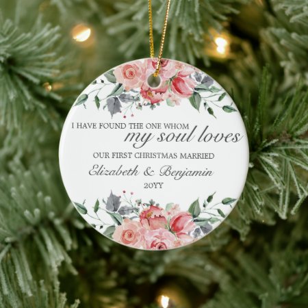 First Christmas Married Photo Christian Ceramic Ornament