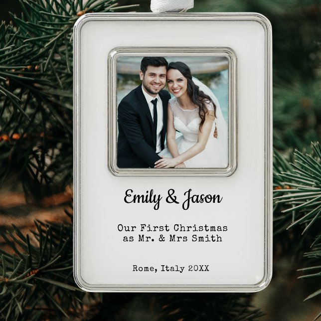 First Christmas Married Photo Christmas Ornament (Newlywed First Christmas Photo Framed Custom Ornament Keepsake)
