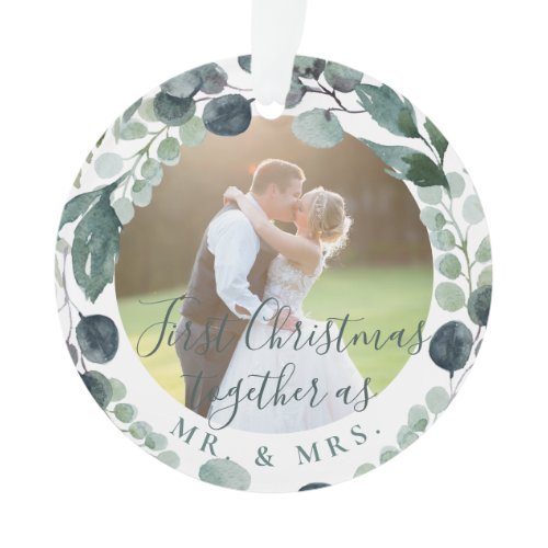 First Christmas married photo Mr and Mrs newlyweds Ornament