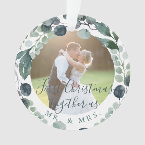 First Christmas married photo Mr and Mrs newlyweds Ornament