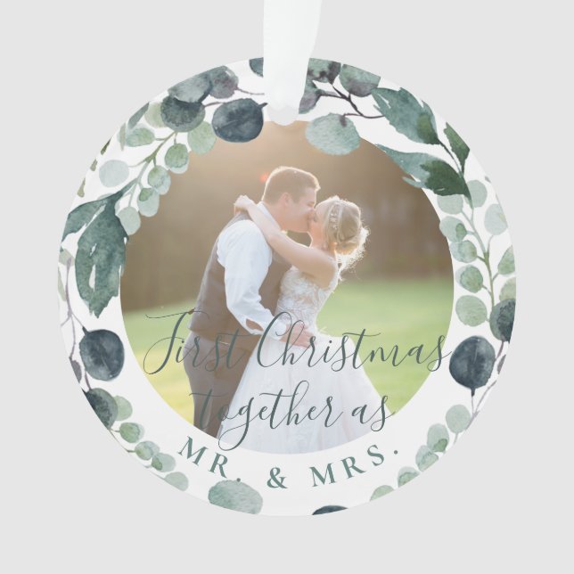 First Christmas married photo Mr and Mrs newlyweds Ornament (Front)