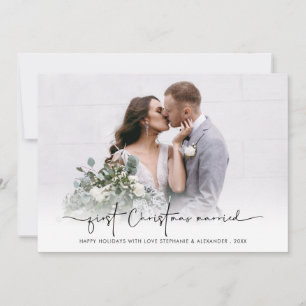 First Christmas Married Photo Overlay Names Year  Holiday Card