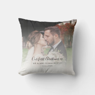 First Christmas Married Photo Personalized Throw Pillow