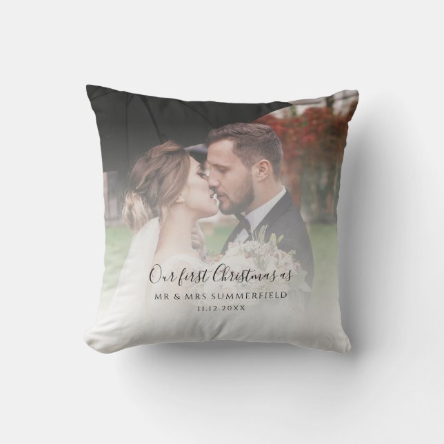 First Christmas Married Photo Personalized Throw Pillow (Front)