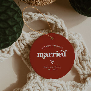 First Christmas Married Red and White with Heart Ceramic Ornament