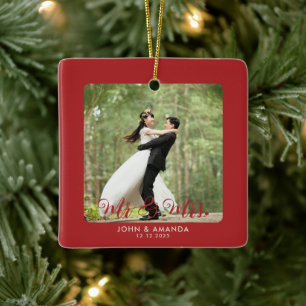 First Christmas Married Retro Mr and Mrs Photo Ceramic Ornament