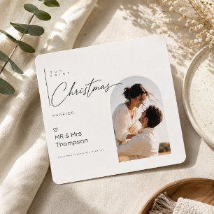 First Christmas Married Rounded Corner Photo  Holiday Card