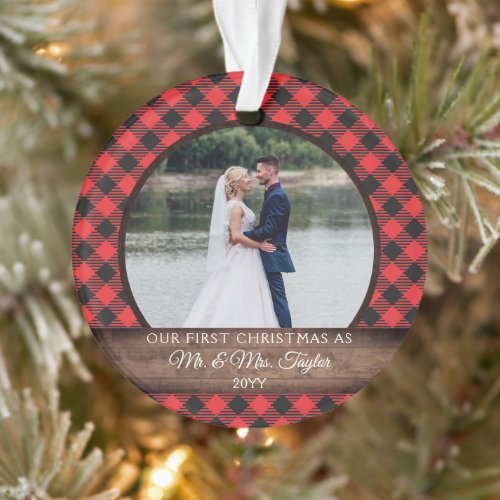 First Christmas Married Rustic Mr Mrs PHOTO Ornament